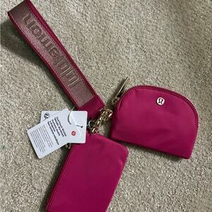 Lululemon Dual Pouch Wristlet NWT Berry Rumble Wordmark